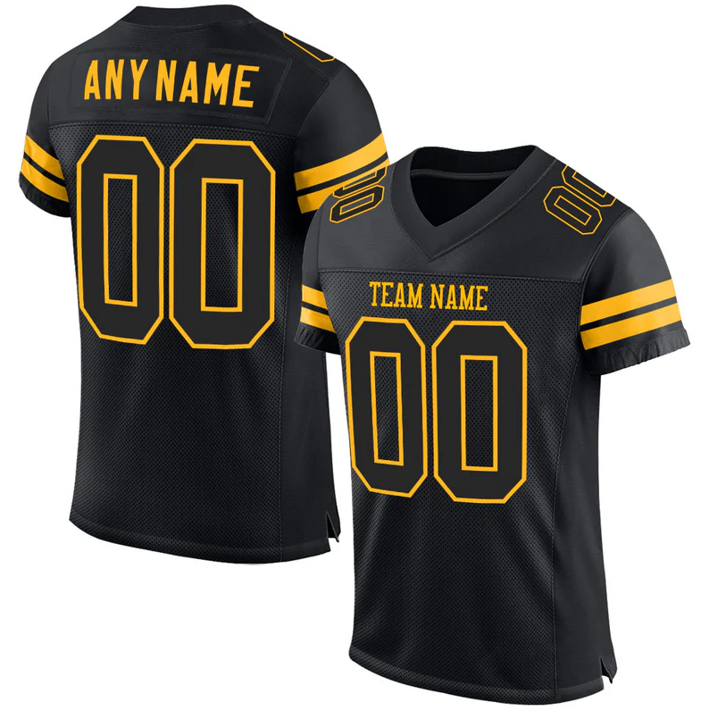 Custom Black-Yellow Mesh Authentic Football Jersey